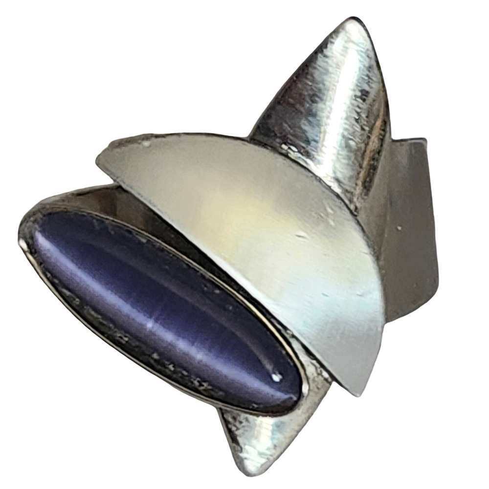 Christophe Poly Chrono Designs Modernist Silver Aluminum and Glass Ring Size 10